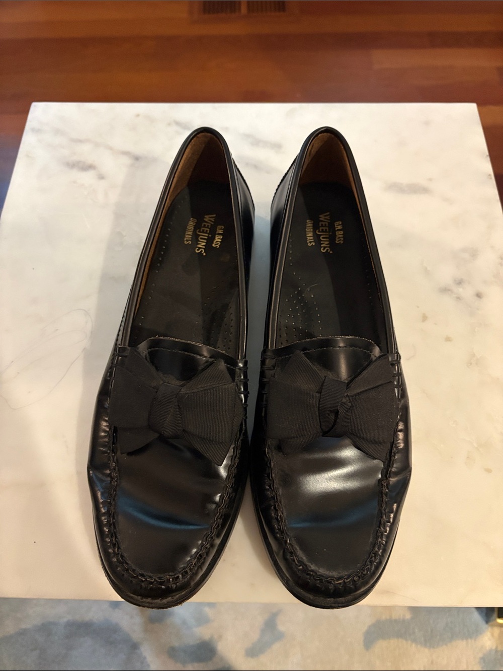 G.H. Bass & Co. Black Leather Bow Loafers